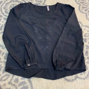 Long sleeve dark grey blouse with detailing